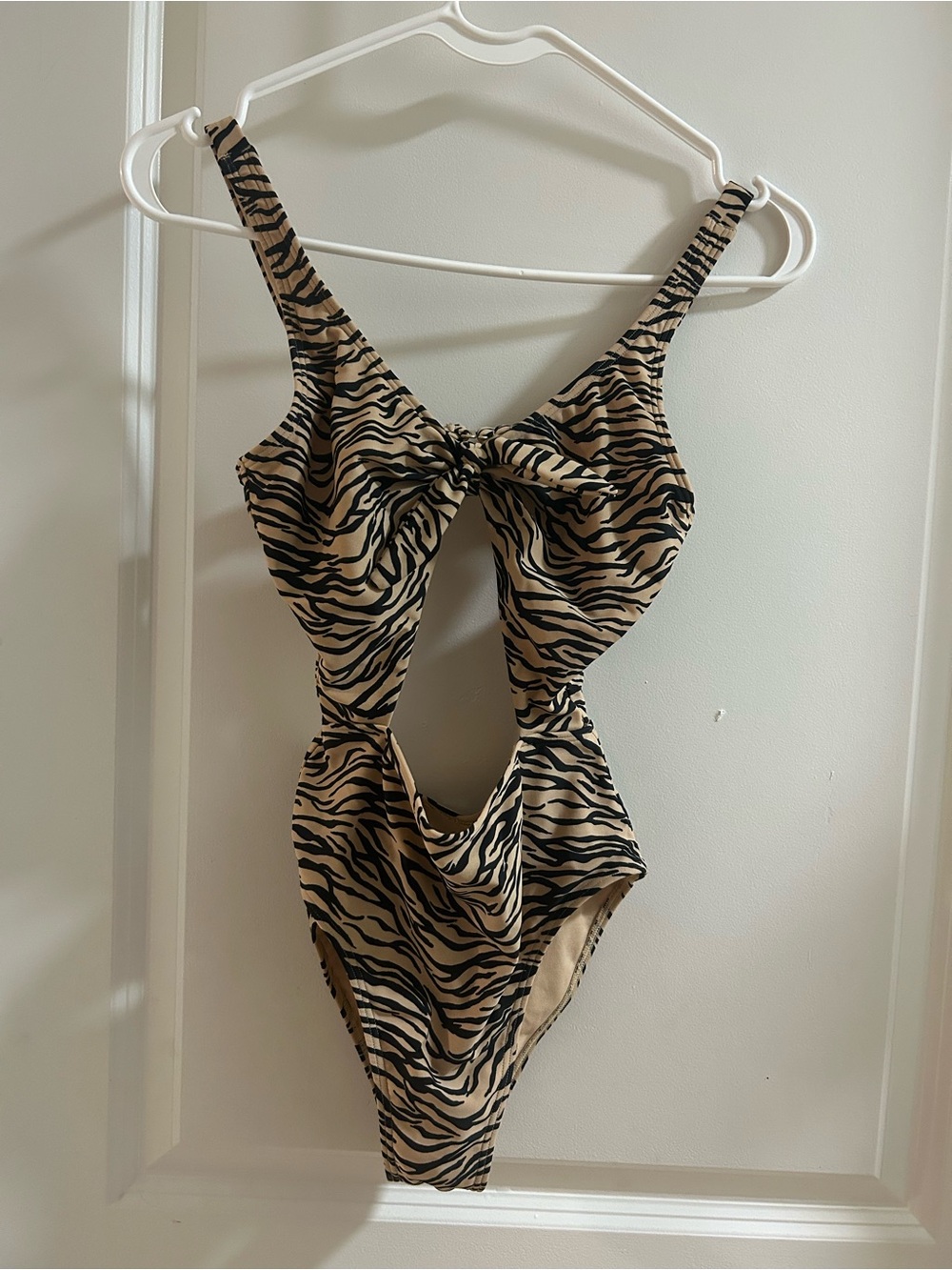 Hollister Zebra-Print One-Piece Swimsuit in Tan & Black
